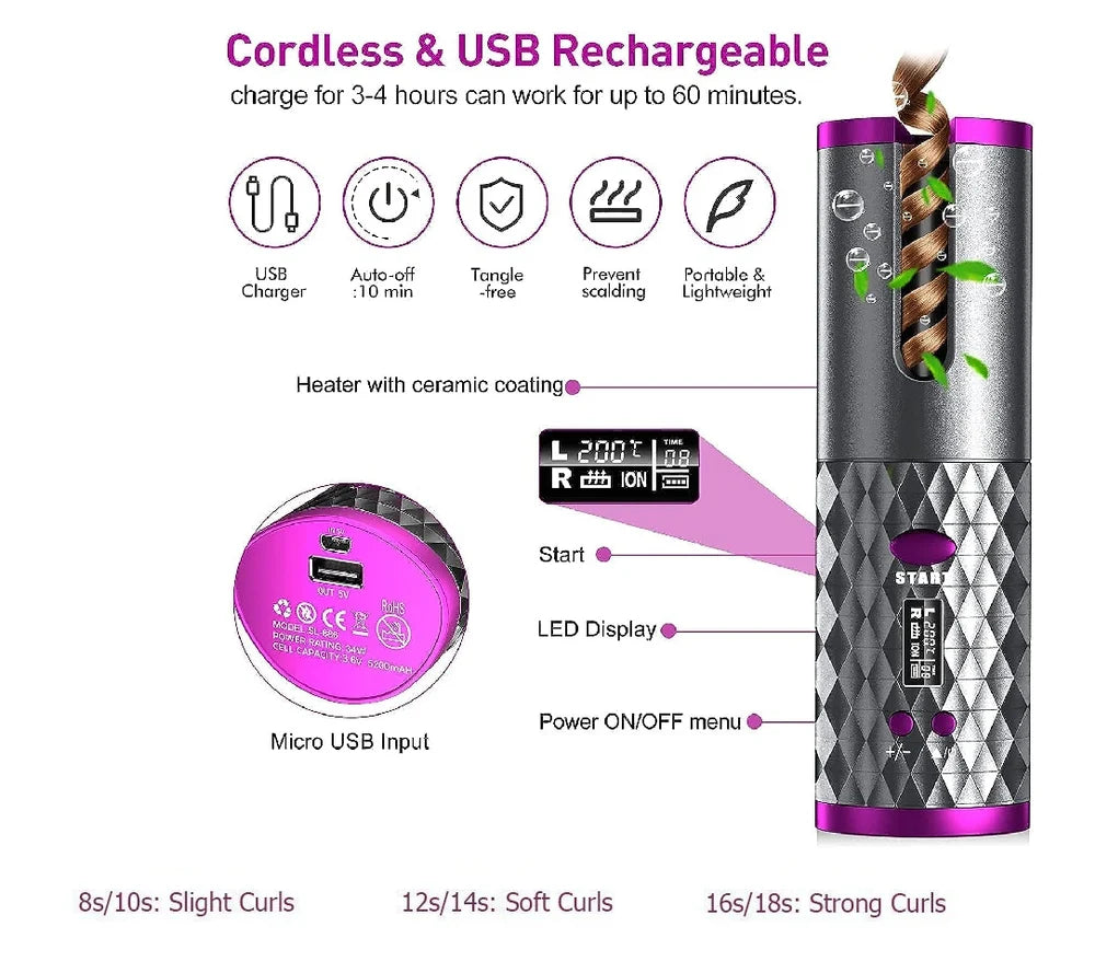 Cordless Hair Curler - "Effortless Curls, anywhere!" 💫🎀